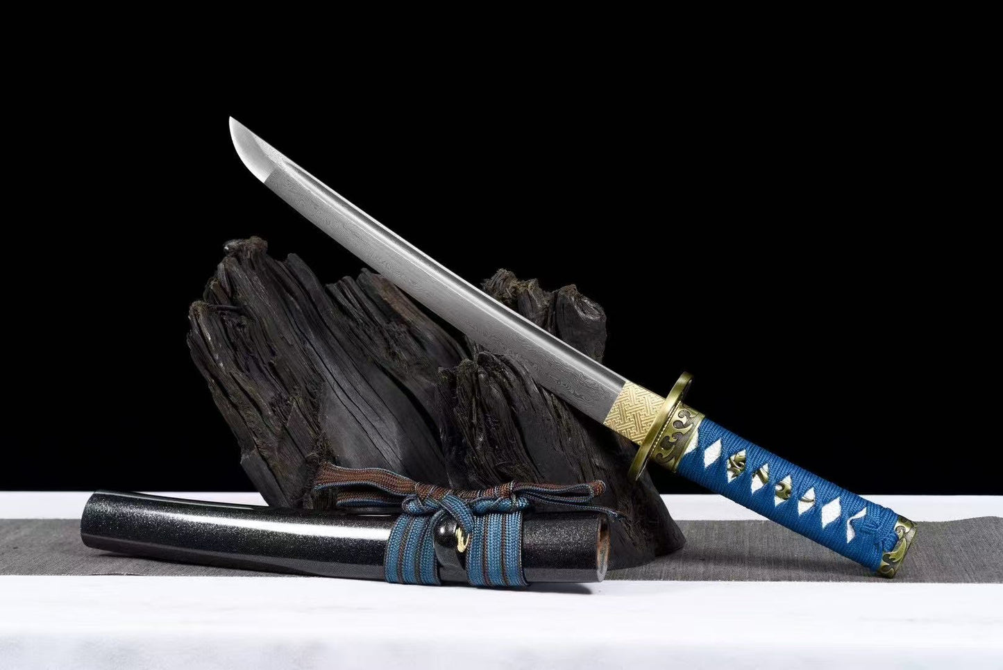 龙泉刀剑武士短款花纹钢短刀收藏摆件工艺品未开刃