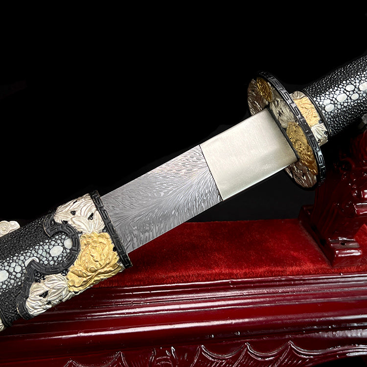 龙泉清刀大马士羽毛纹刀剑短刀