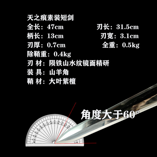 龙泉一体剑素装短剑陨铁山水镜面汉剑长剑中国