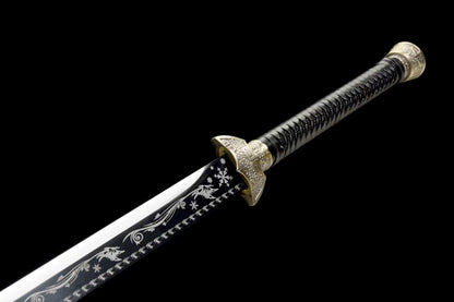 龙泉刀剑黑金古刀战月收藏摆件工艺品未开刃