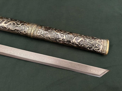 龙泉剑气堂刀剑长剑大马士革长刀花纹钢收藏装饰未开刃