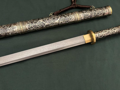 龙泉剑气堂刀剑长剑大马士革长刀花纹钢收藏装饰未开刃