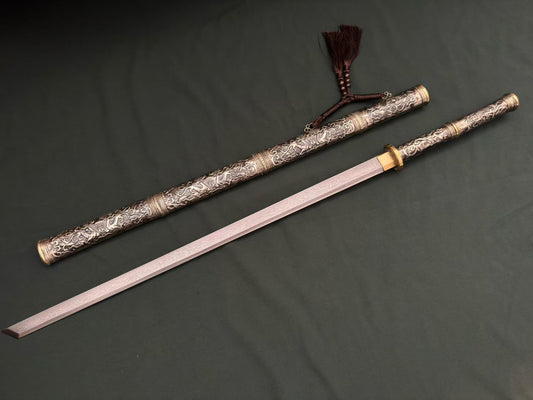 龙泉剑气堂刀剑长剑大马士革长刀花纹钢收藏装饰未开刃