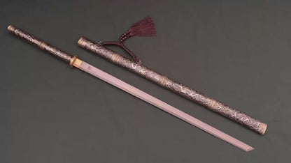 龙泉剑气堂刀剑长剑大马士革长刀花纹钢收藏装饰未开刃